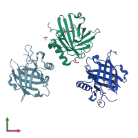PDB entry 3by0 coloured by chain, front view.