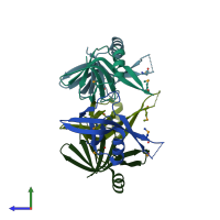 PDB entry 3by7 coloured by chain, side view.
