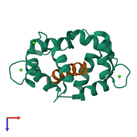 PDB entry 3bya coloured by chain, top view.