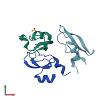 PDB entry 3byb coloured by chain, front view.