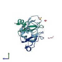 PDB entry 3byb coloured by chain, side view.