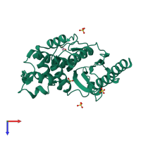 PDB entry 3byd coloured by chain, top view.