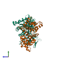 PDB entry 3byh coloured by chain, side view.