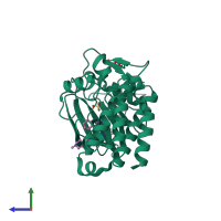 PDB entry 3byo coloured by chain, side view.