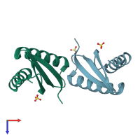 PDB entry 3byp coloured by chain, top view.