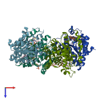 PDB entry 3byz coloured by chain, top view.