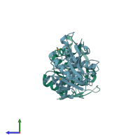 PDB entry 3bzb coloured by chain, side view.