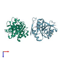 PDB entry 3bzb coloured by chain, top view.