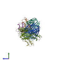 PDB entry 3bze coloured by chain, side view.