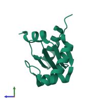 PDB entry 3bzp coloured by chain, side view.