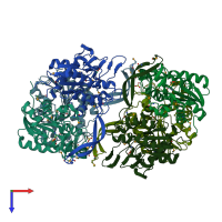 PDB entry 3bzw coloured by chain, top view.