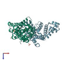 PDB entry 3c07 coloured by chain, top view.