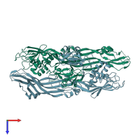 PDB entry 3c0n coloured by chain, top view.