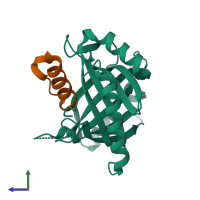 PDB entry 3c0t coloured by chain, side view.