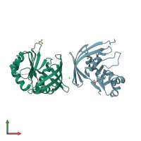 PDB entry 3c0u coloured by chain, front view.