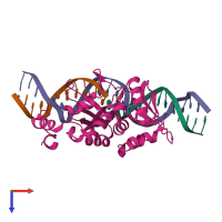 PDB entry 3c0x coloured by chain, top view.