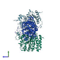PDB entry 3c0z coloured by chain, side view.