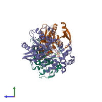 PDB entry 3c16 coloured by chain, side view.