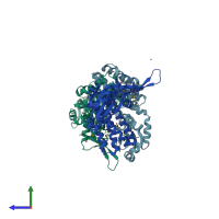 PDB entry 3c18 coloured by chain, side view.