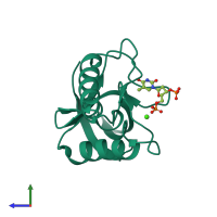 PDB entry 3c1f coloured by chain, side view.