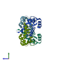 PDB entry 3c1v coloured by chain, side view.