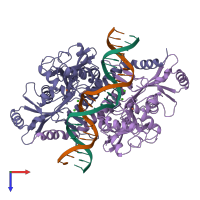 PDB entry 3c25 coloured by chain, top view.