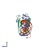 PDB entry 3c2i coloured by chain, side view.