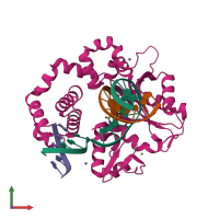 PDB entry 3c2k coloured by chain, front view.