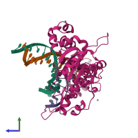 PDB entry 3c2l coloured by chain, side view.