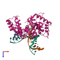 PDB entry 3c2l coloured by chain, top view.