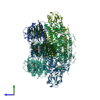 PDB entry 3c2w coloured by chain, side view.