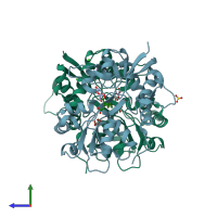 PDB entry 3c31 coloured by chain, side view.