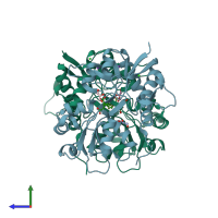 PDB entry 3c32 coloured by chain, side view.