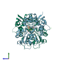 PDB entry 3c36 coloured by chain, side view.