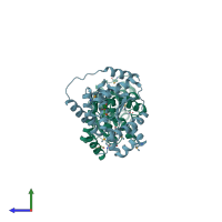 PDB entry 3c37 coloured by chain, side view.