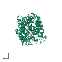 Monomeric assembly 1 of PDB entry 3c39 coloured by chemically distinct molecules, side view.