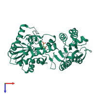 Monomeric assembly 1 of PDB entry 3c39 coloured by chemically distinct molecules, top view.