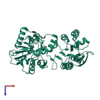 Monomeric assembly 2 of PDB entry 3c39 coloured by chemically distinct molecules, top view.