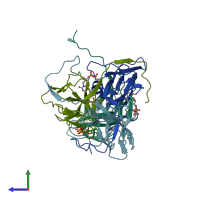 PDB entry 3c3i coloured by chain, side view.