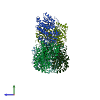 PDB entry 3c3j coloured by chain, side view.