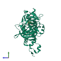 PDB entry 3c49 coloured by chain, side view.