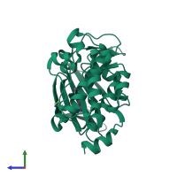 Monomeric assembly 1 of PDB entry 3c4e coloured by chemically distinct molecules, side view.