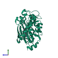 Monomeric assembly 4 of PDB entry 3c4e coloured by chemically distinct molecules, side view.
