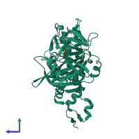 Monomeric assembly 1 of PDB entry 3c4h coloured by chemically distinct molecules, side view.