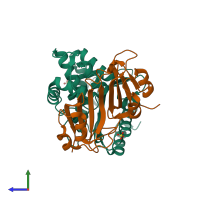 PDB entry 3c4o coloured by chain, side view.