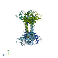 PDB entry 3c4r coloured by chain, side view.