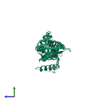 PDB entry 3c4t coloured by chain, side view.