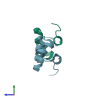 PDB entry 3c57 coloured by chain, side view.