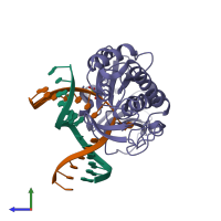 PDB entry 3c58 coloured by chain, side view.