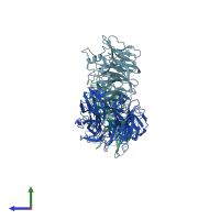 PDB entry 3c5m coloured by chain, side view.